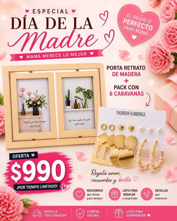 Cuadro de Madera doble 31x22 + pack 6 Pares Caravanas